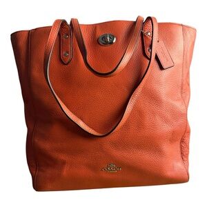 Coach Orange Leather Tote with Gold Hardware minimalist style and casual 12”x12”